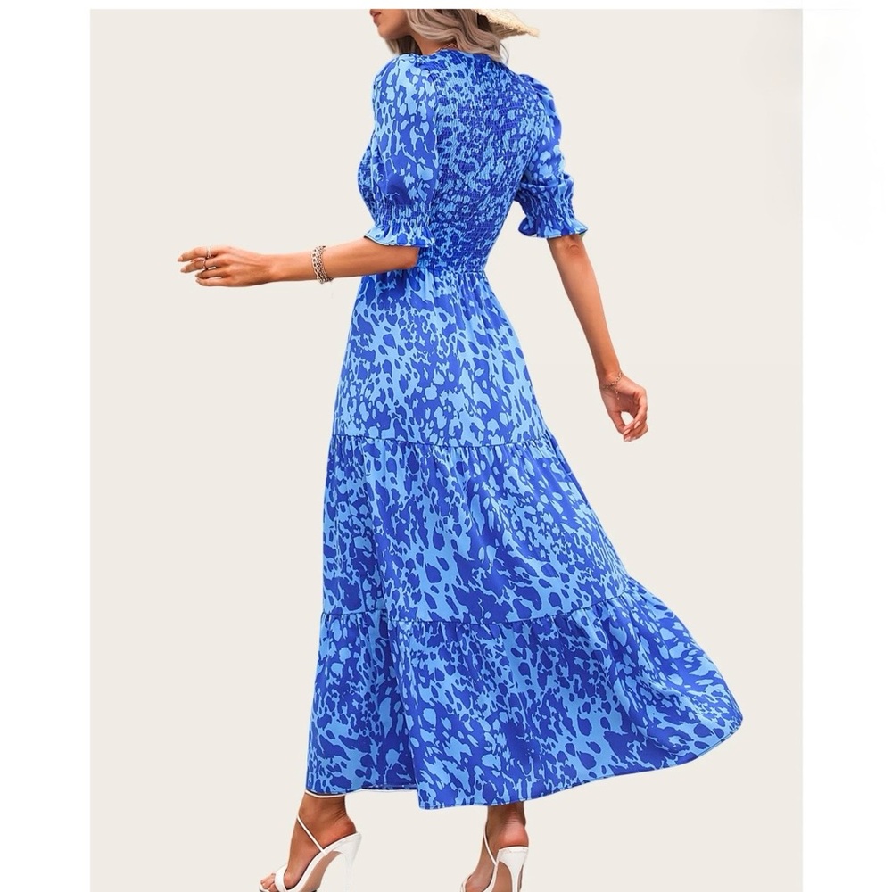 NWT BTFBM Ruffle Smocked Maxi Dress - blue - size large - Picture 2 of 7